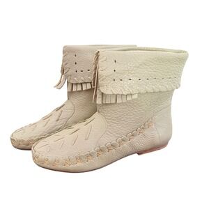 Vintage 9 West Stitched Fringe Ankle Boots Size 6 Moccasin BOHO Festival‎ Green